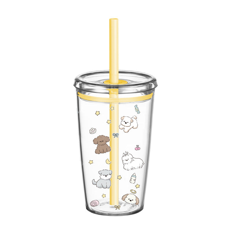 Wholesale 450ml Tritan straw cup milk tea cup coffee cup with printing simple straw cup